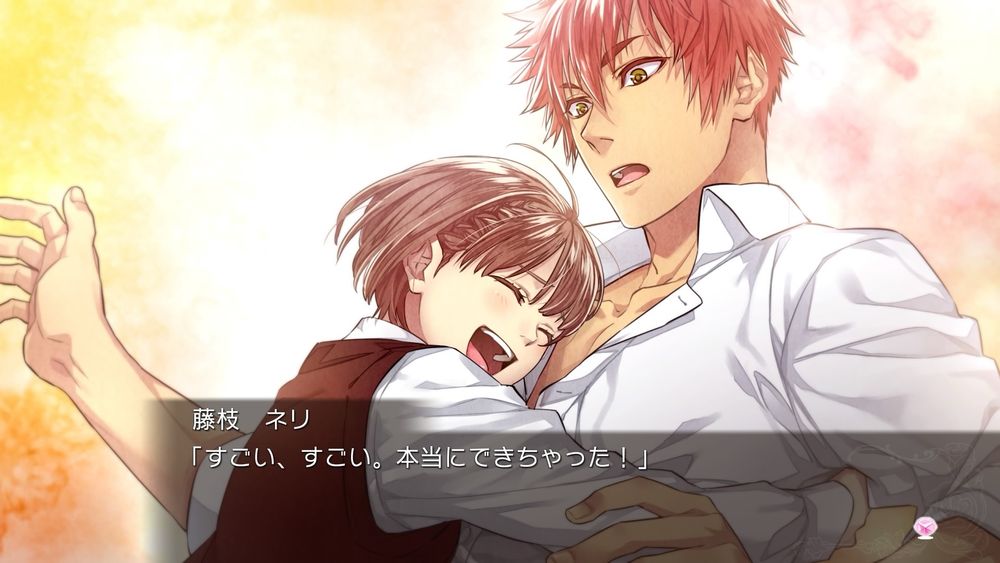 A short-haired girl joyously glomps a startled redheaded guy with the caption, “Oh my god, I can’t believe it! I really did it!”