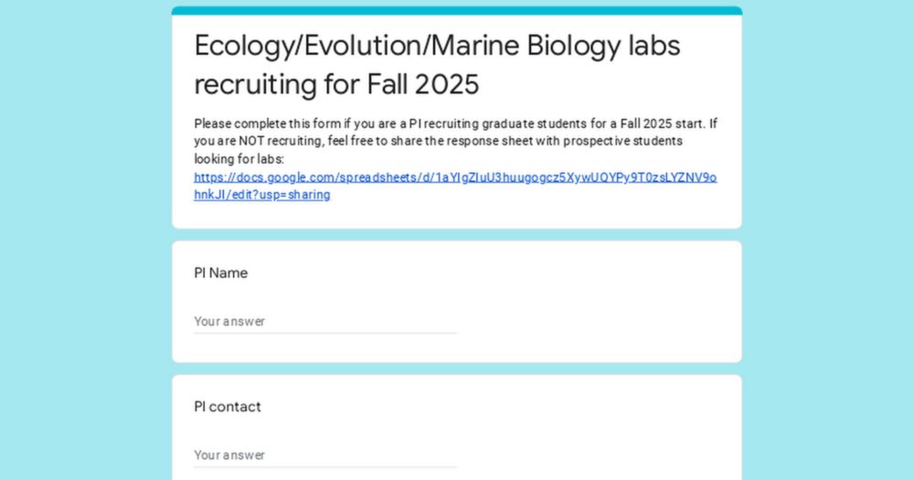 Ecology/Evolution/Marine Biology labs recruiting for Fall 2025