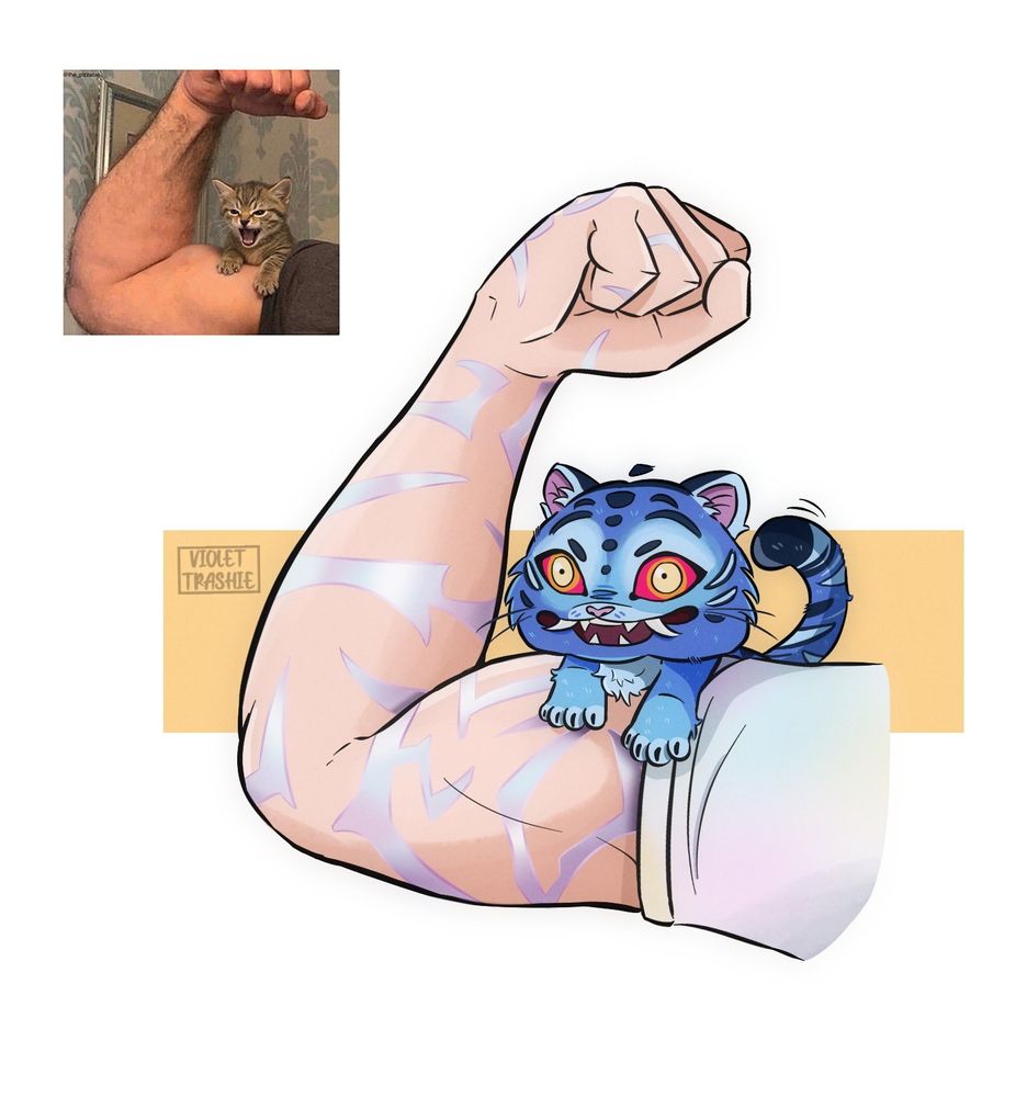 a redraw of a photo. its just rumi biceps with her demon marks and derpy the tiguer is in her biceps being small. 