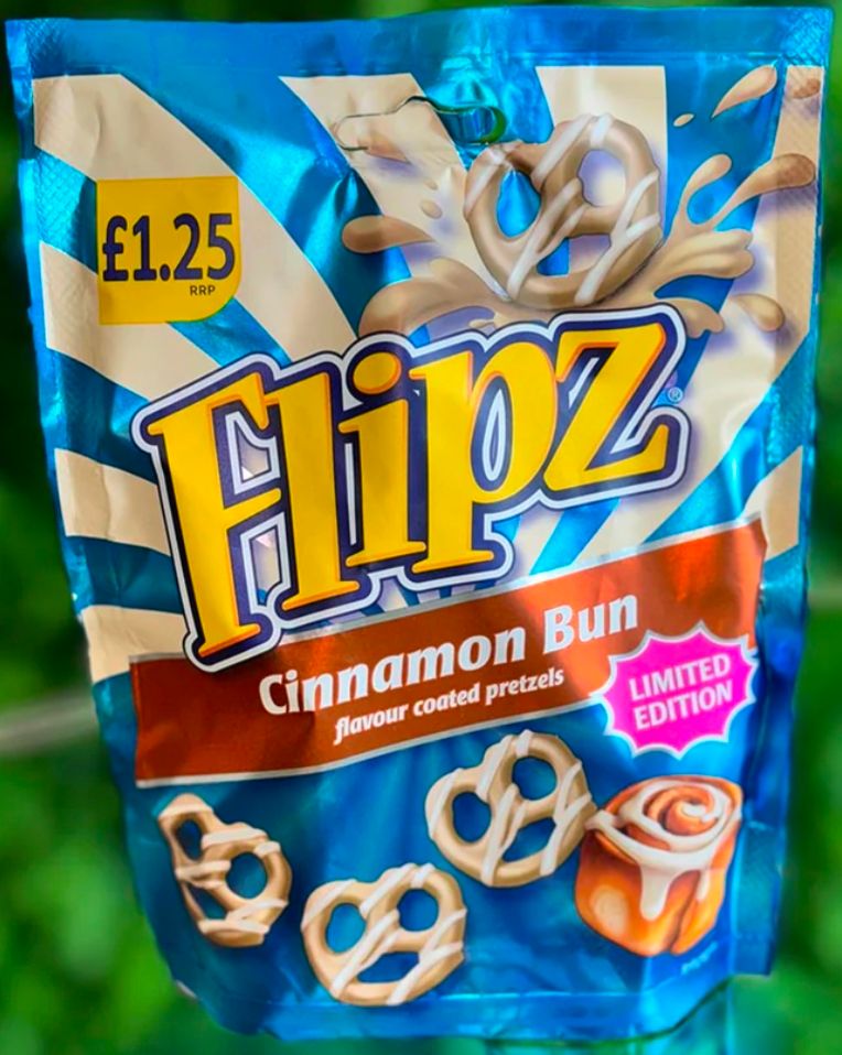 Packet of cinnamon bun flavour Flipz