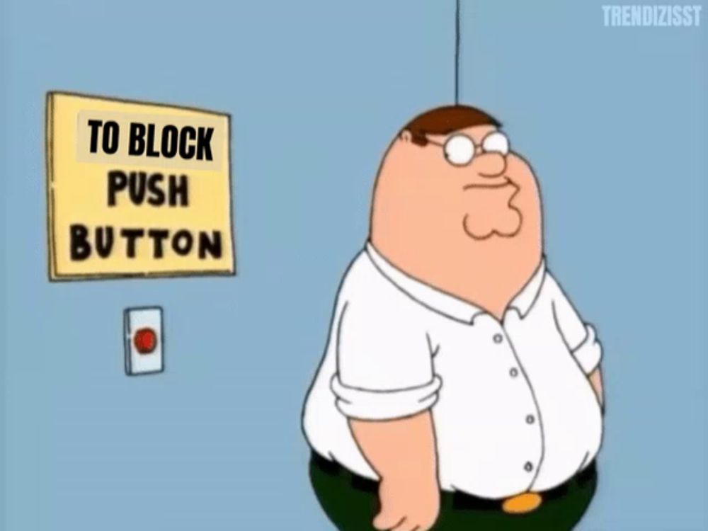 peter griffin from family guy is pushing a button to block push button .