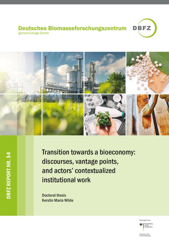 Frontpage DBFZ Report Nr. 54 "Transition towards a bioeconomy: discourses, vantage points and actors´ contextualized institutional work"