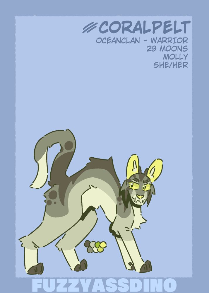 Coralpelt, OceanClan - Warrior, 29 Moons, Molly, She/Her.
