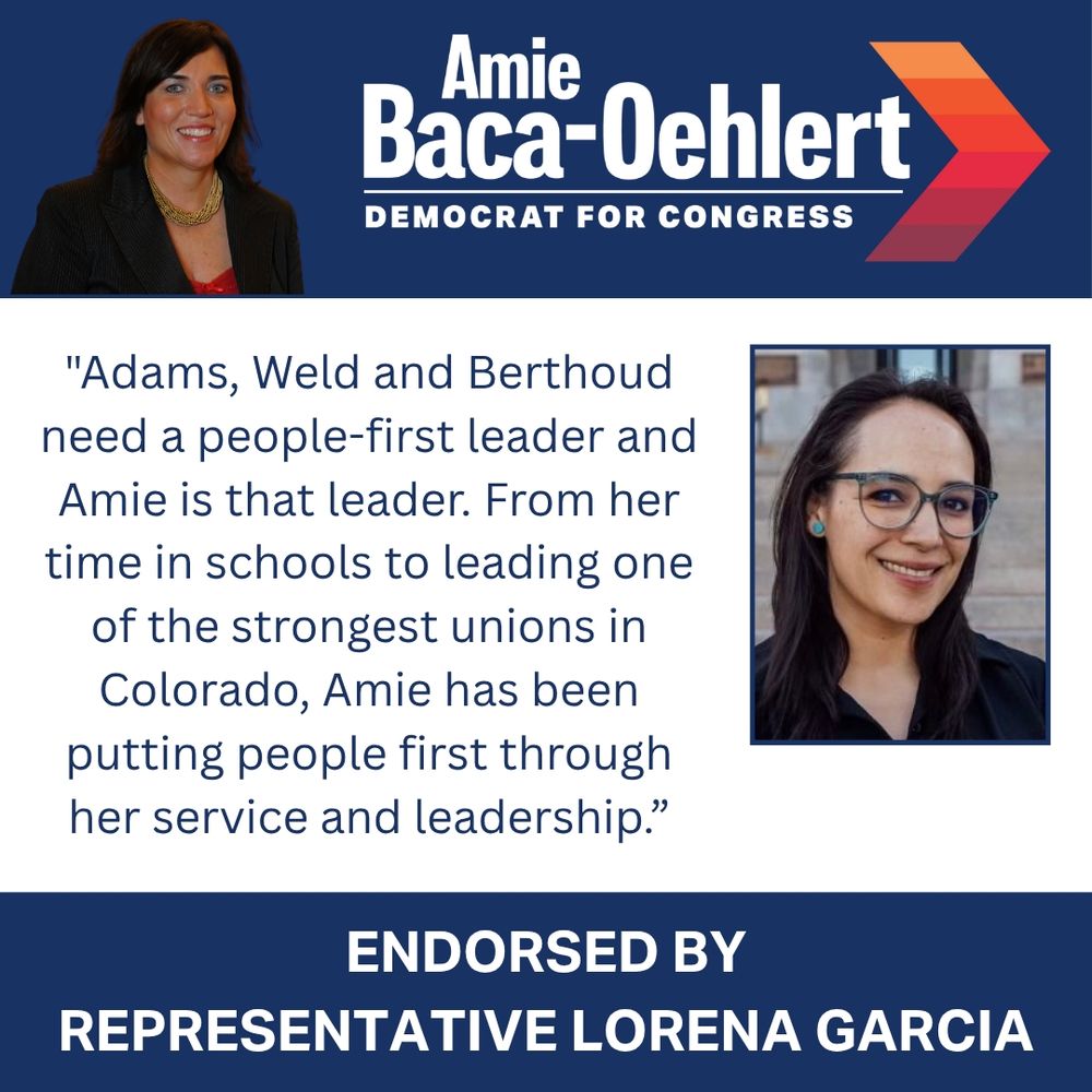 Endorsement graphic with a picture of and quote from State Representative Lorena Garcia. For full quotes, go to amieforcolorado.com