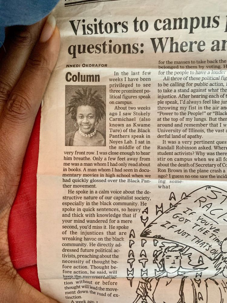 a newspaper with Nnedi Okorafor's column