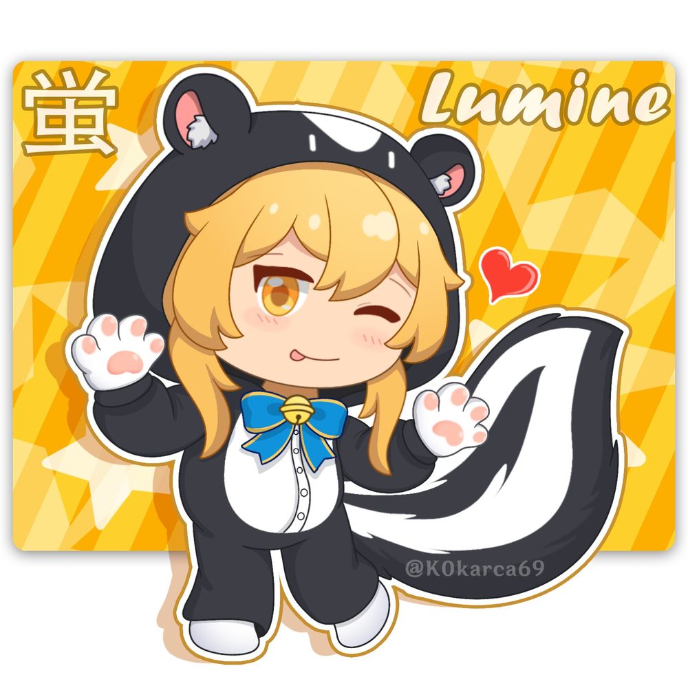 Lumine (蛍) fanart from Genshin Impact (原神) wearing a cute skunk onesie