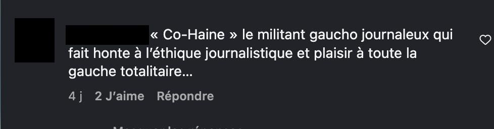 “Co-Haine” le militant gaucho journaleux qui fait honte à l’éthique journalistique et plaisir à toute la gauche totalitaire…