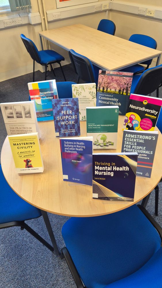 New library books arranged on a table 