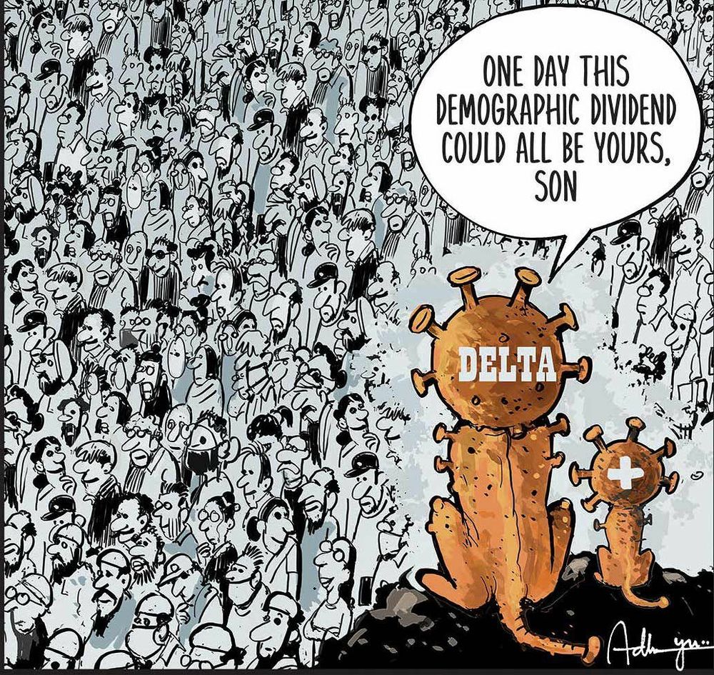 Daddy Delta showing subvariant son his future dividend in the form of a human crowd.