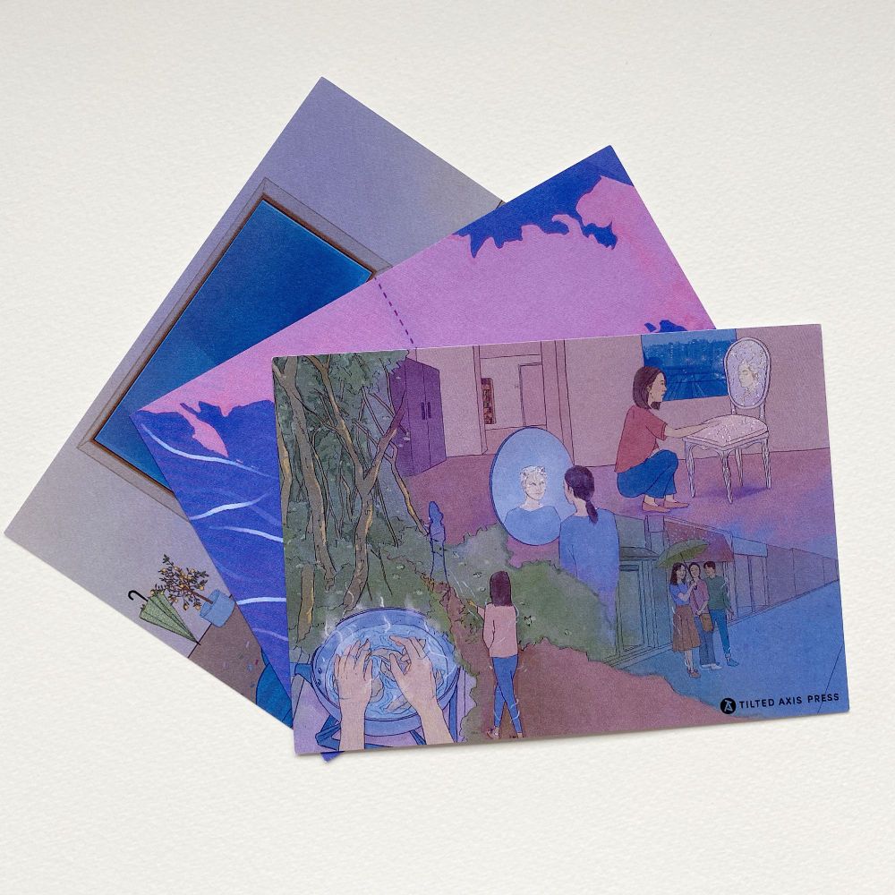 three postcards featuring illustrations