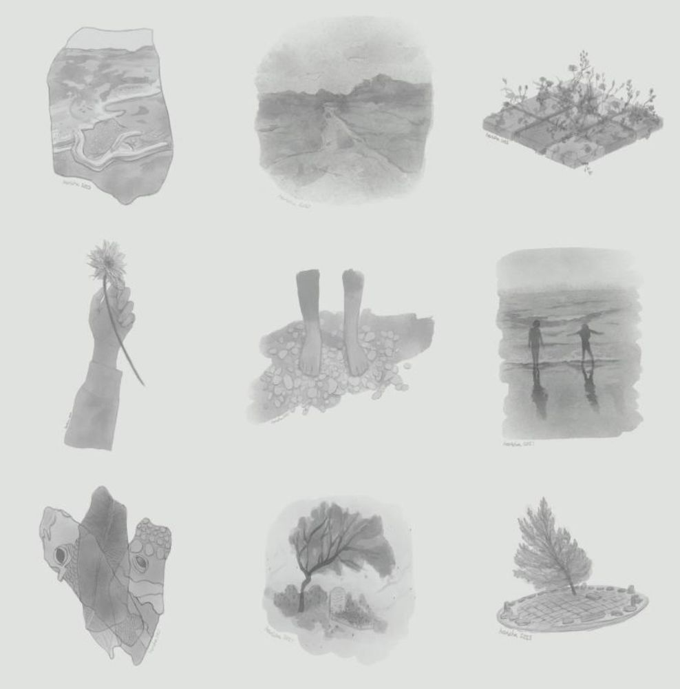 nine black and white illustrations
