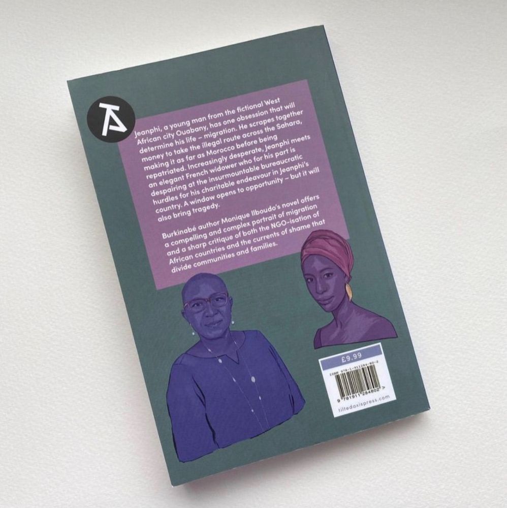 back of a book featuring illustrations of two people