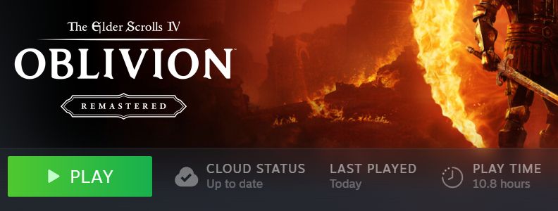 Captura de la ficha de Oblivion de mi biblioteca de steam, donde marca 10.8 horas jugadas