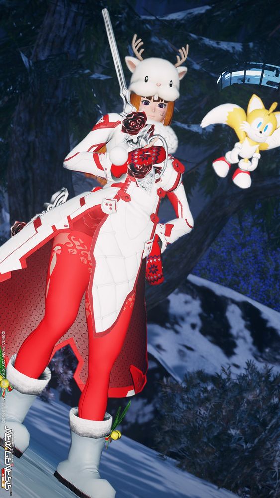 Pluvia's Christmas outfit.
I wanted something that would go well with the cute reindeer hat and I'm surprised how well this turned out with my limited outfits!