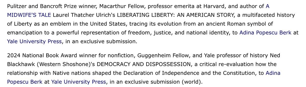 Text announcing the future publication of new books by Laurel Thatcher Ulrich and Ned Blackhawk