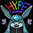 A Glaceon cheering with the words HYPE in Rainbow over head.
