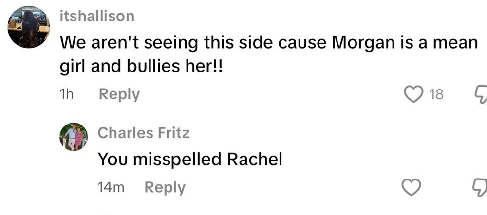 Comments from TikTok talking about how Morgan and Rachel “bullied” Lauren 