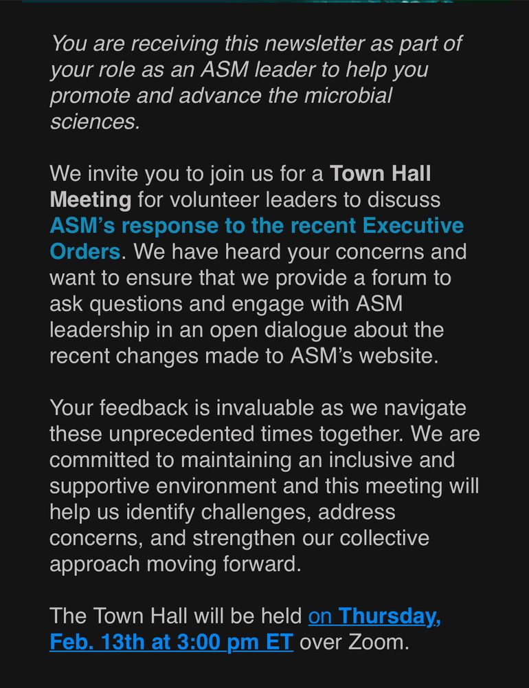 ASM town hall Thursday 2/13 at 3PM eastern time 