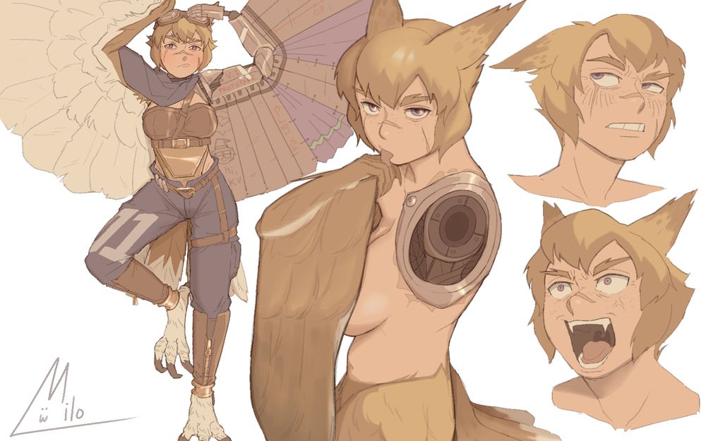 Blonde, Harpy gal, with a prosthetic wing!