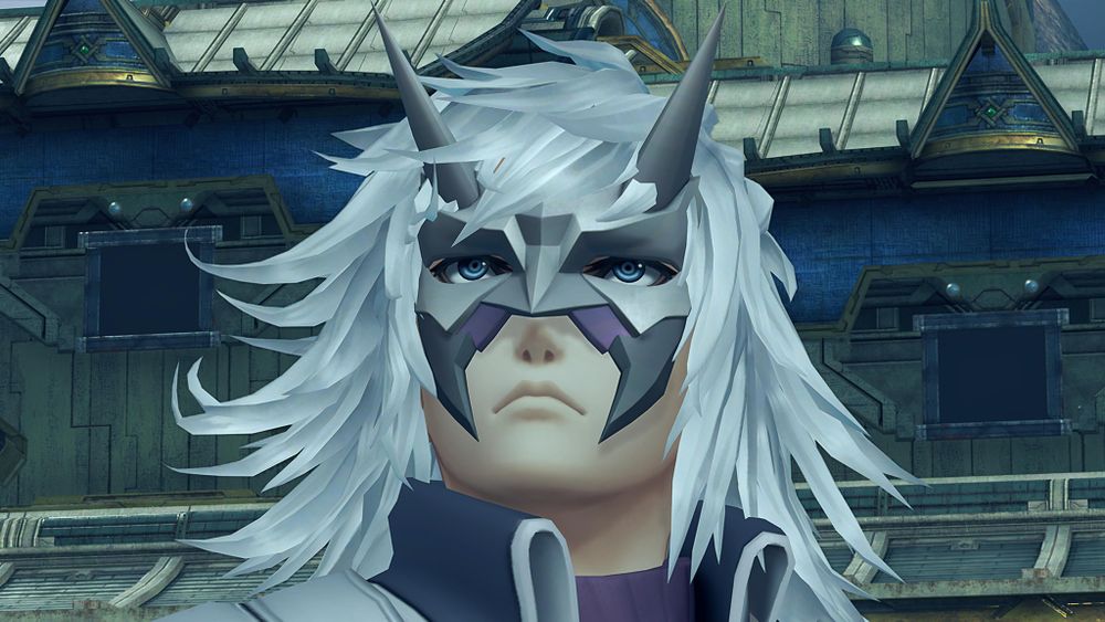 Close up of Jin's face, looking looking up at something above him. Screenshot from cutscene 'The Taking of the Seal' in Xenoblade 2: Torna ~ The Golden Country.