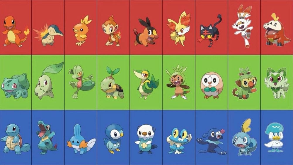 A list of all the Pokemon starters from gen 1 to 9
