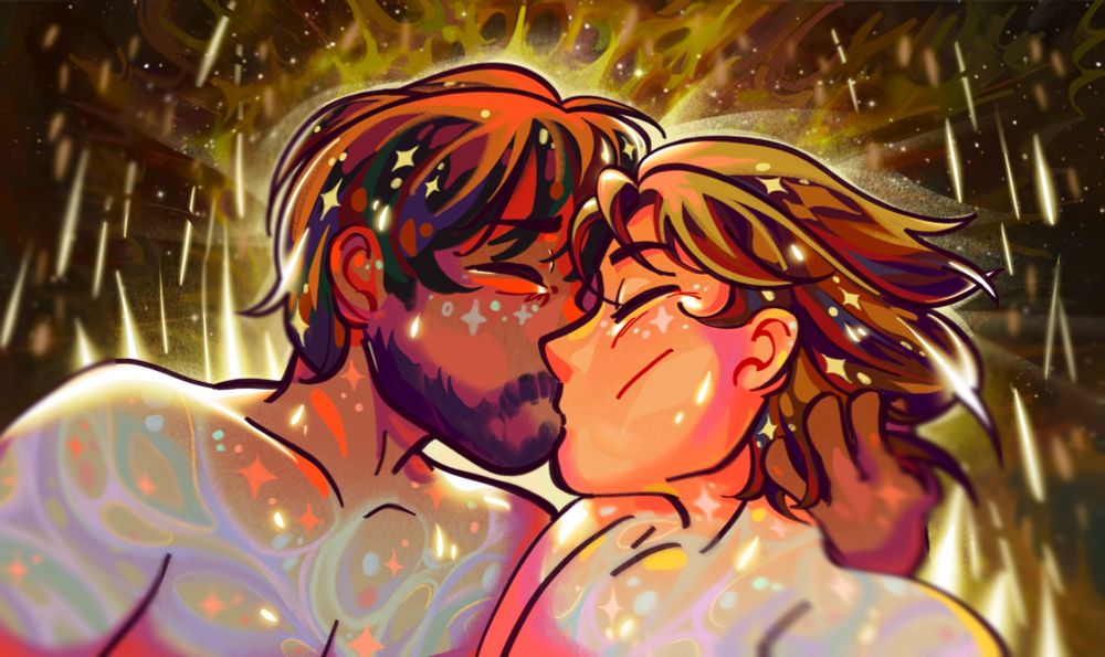 Arcane fanzine countdown promotional art!

Digital art of Jayce talis and Viktor from arcane kissing :) This is a reference to the alien stage ivantill kiss scene (round 6 : cure ivan & till from alnst). 

The background is an Arcane screenshot from the "glorious evolution" scene