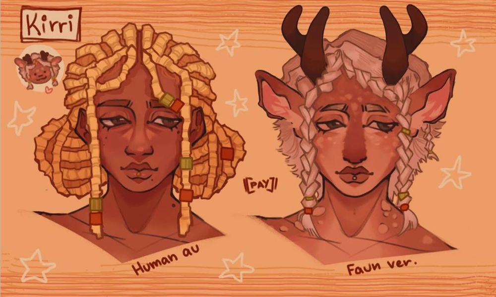 Two headshot references for my character 'Kirri', One of her as a human and one as a faun/satyr. 