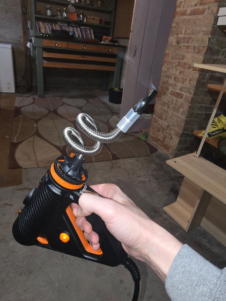 Storz and Bickel Plenty vaporizer being used in my basement. 