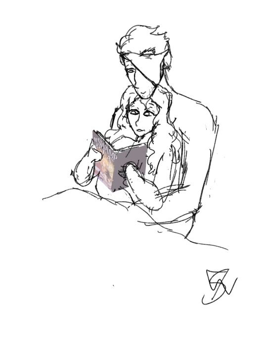 Jonah and Mercy reading the book in bed