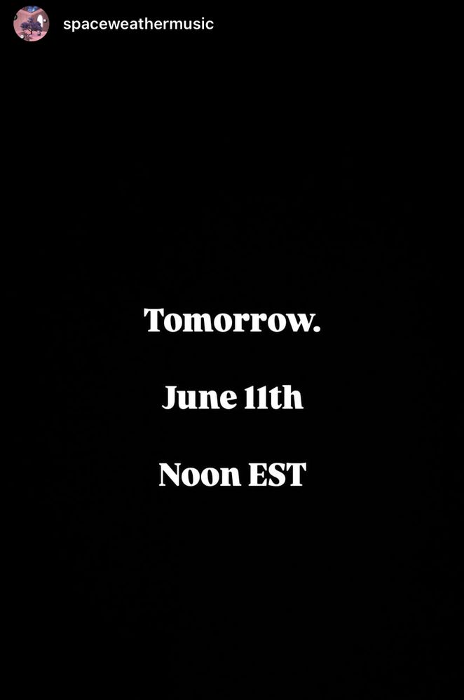 Black background with white text saying, “Tomorrow. June 11th. Noon EST.”