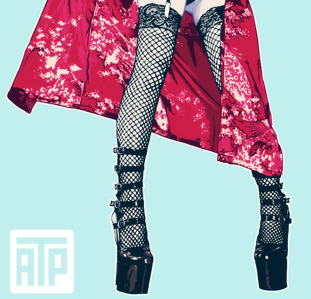vector illustration by angryf of tumblr poster aishaphantas wearing a embroidered traditional dress with fishnets and high heels #vectorart #illustration #fishnets 