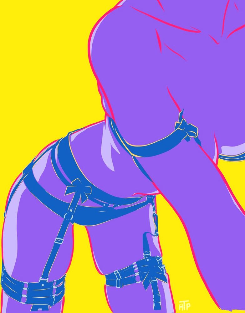 digital illustration by angryf using lots of purple and yellow #vectorart #digitalillustration #lingerie #garterbelt