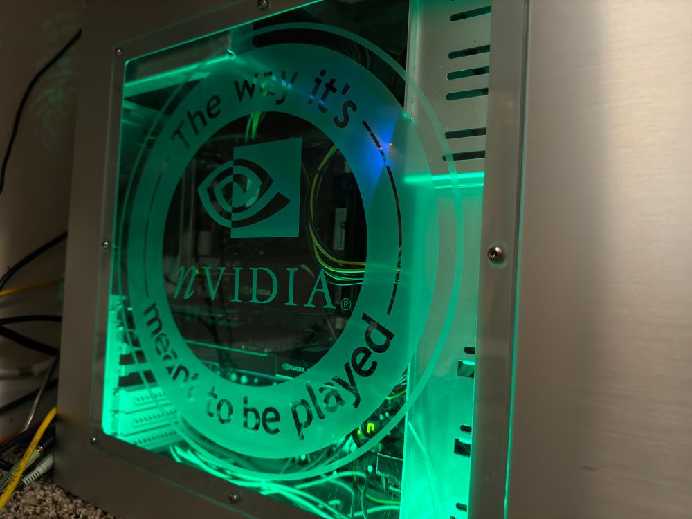 The side, with the old Nvidia logo etched into the acrylic