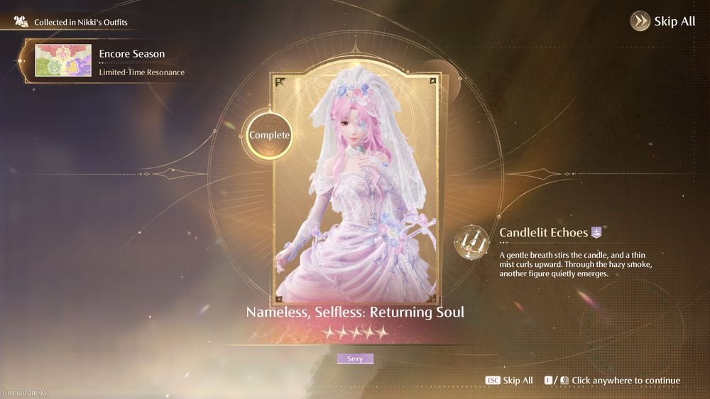 Me showing proof that I have the final evolution of Nameless, Selfless.