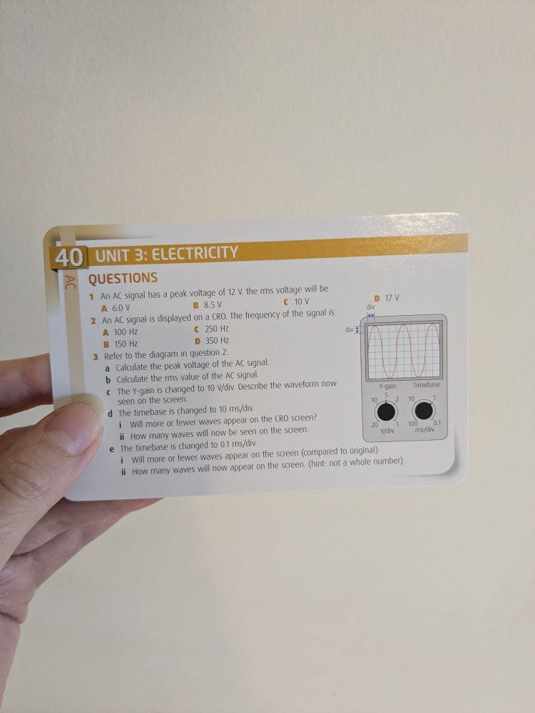 A photo of card 40 from Bright Red's Higher Physics Revision Cards. This card focuses on Unit 3: Electricity.