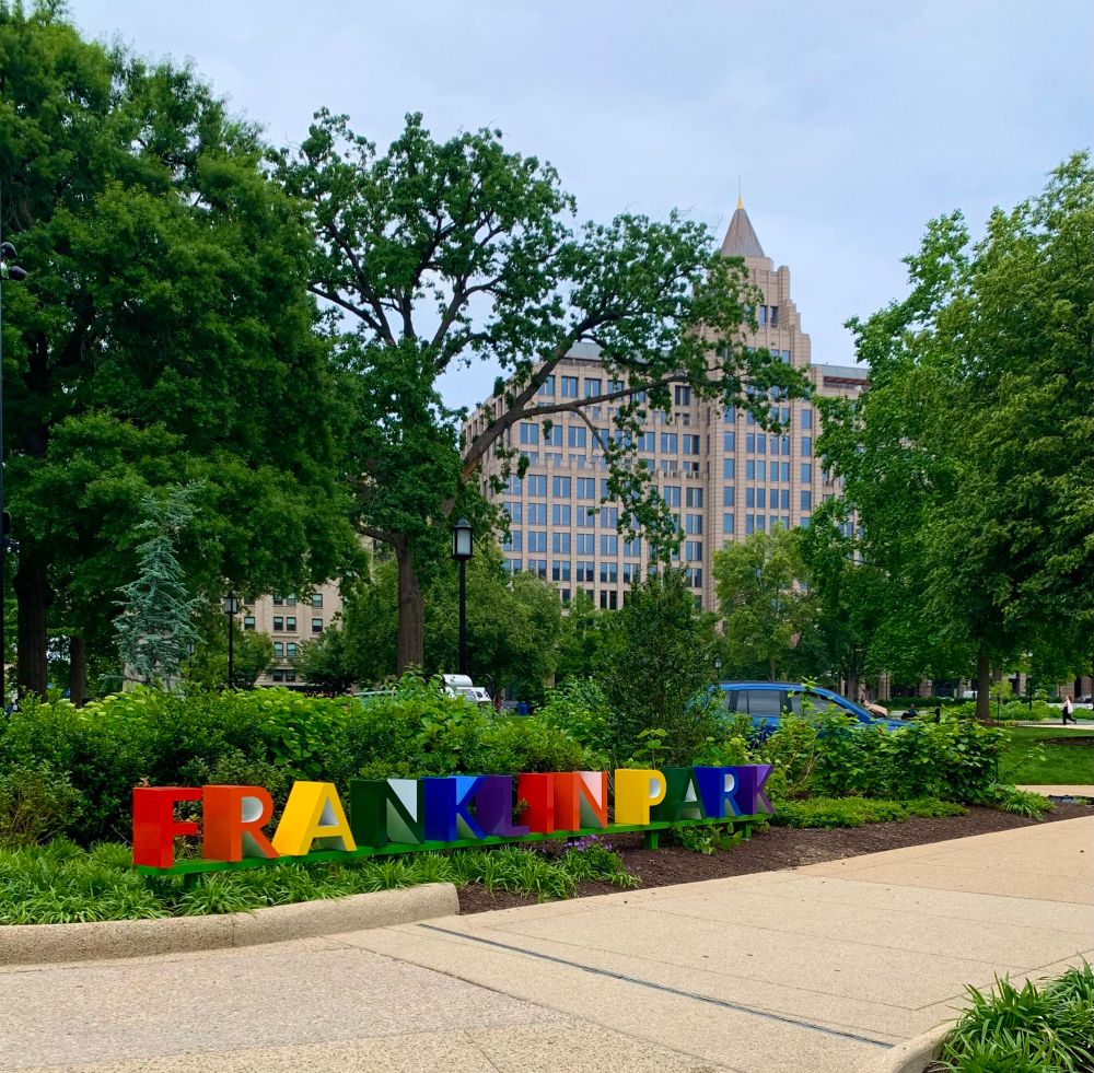 Franklin Park sign in pride colors