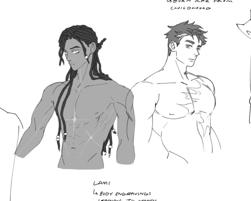 body sketches of my OC's Lami and Denden