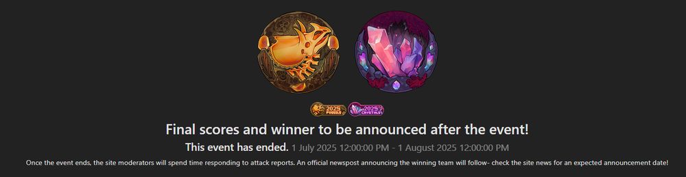 A screenshot showing that artfight 2025 has ended.