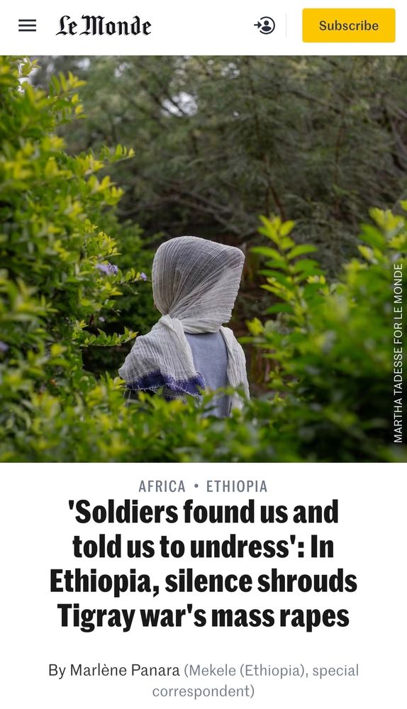 screenshot of le monde article about sexual violence against women during war in tigray.