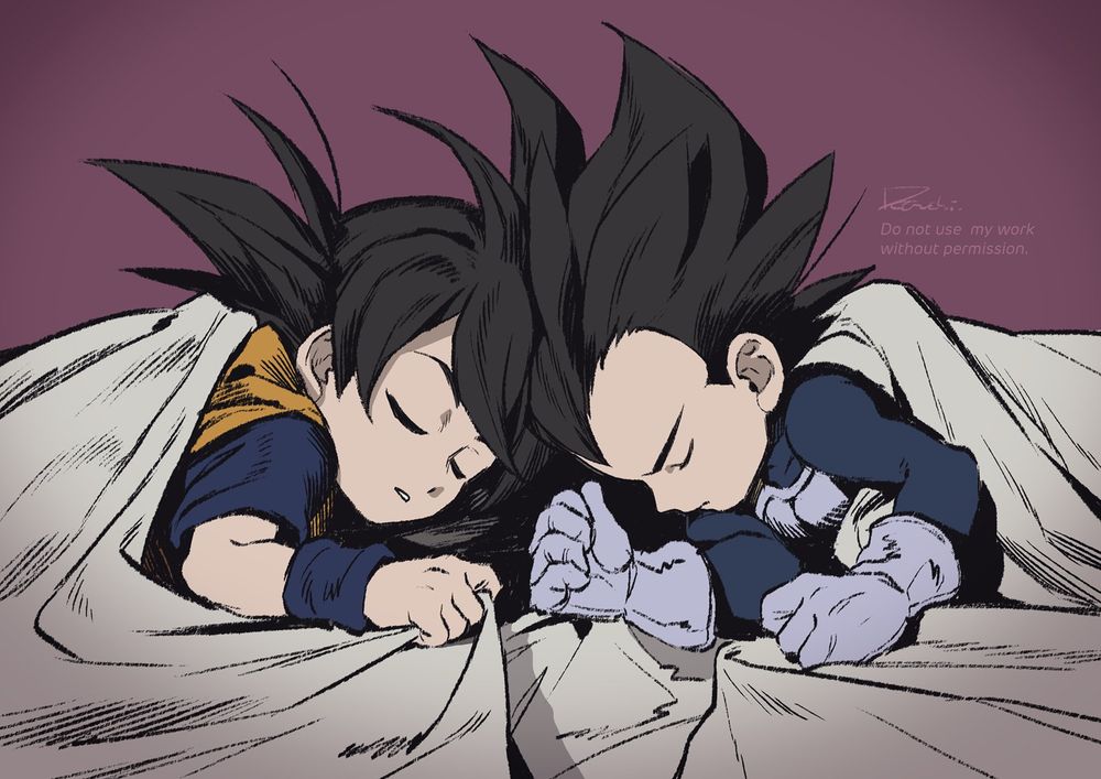 ベジカカが一緒に眠っているイラストです。