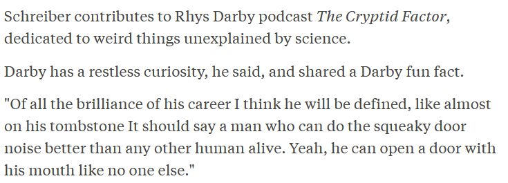 A screencap of text from an article showing Dan thinks Rhys should be celebrated for his squeaky door noise!