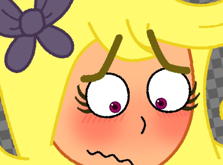 She looks down, embarrassed by the dress that Midnight picked her to wear... what could it be?