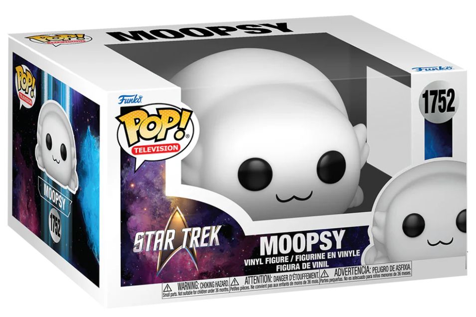 A Funko Pop of Star Trek Lower Decks creature "Moopsy", a cute rotund creature that "drinks bones".