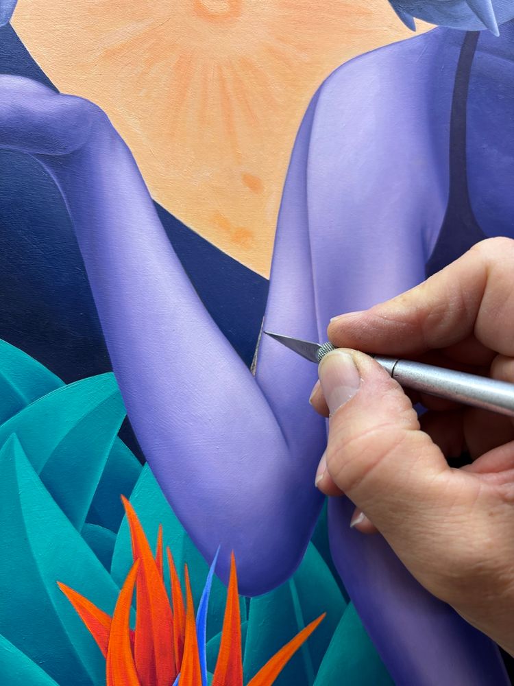 Scratching out some paint with an exact knife