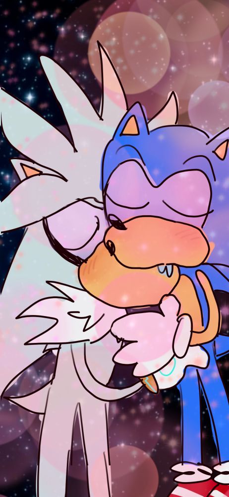 sonic the hedgehog and silver the hedgehog kissing tenderly