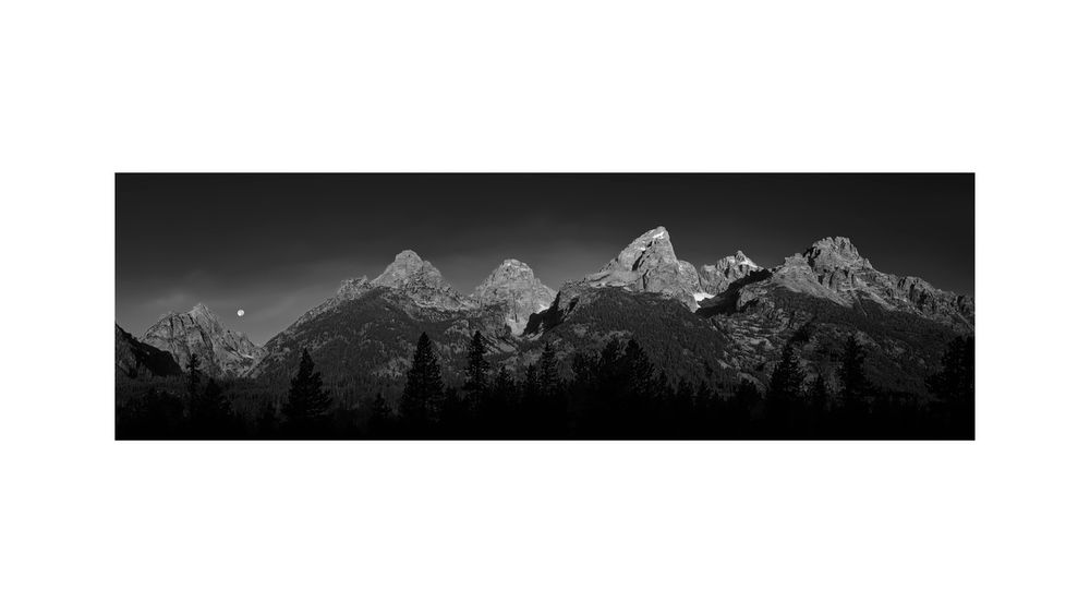 I was hiking in Grand Teton National Park with a new camera one morning, just getting used to it's operation, when I saw this scene and knew I would have to try to make it a panorama.  I actually imagined it hanging over the sofa in our family room!
Contact me if you would like to buy a print of this photograph for one of your favorite walls!