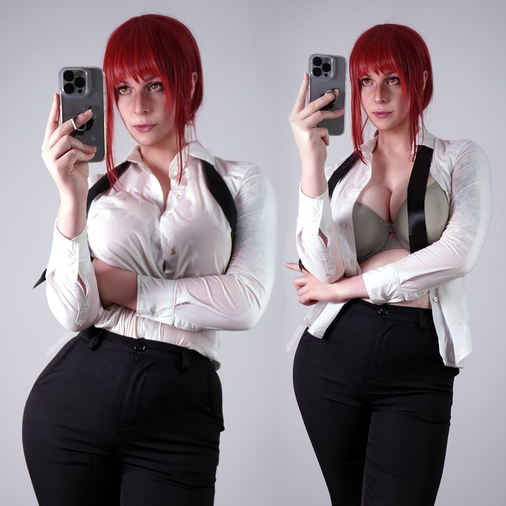 Makima from Chainsaw Man after getting caught in the rain.  Cosplay by MissFaves--started as practicing rendering wet clothes so I'll post my drawing that I based this on sometime soooooon!