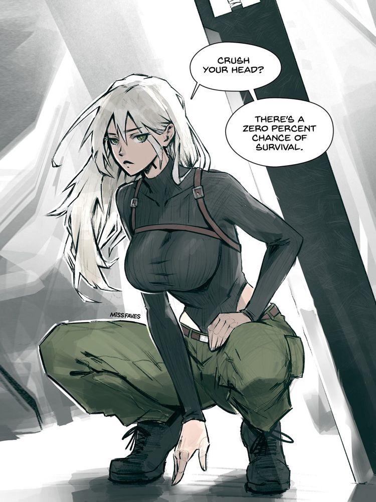 Mol from Blightzone--an upcoming web comic by MissFaves.  Girl with big sword is peak character design.  Folks will see this and be like hell yeah and for some reason be okay with death by thighs.