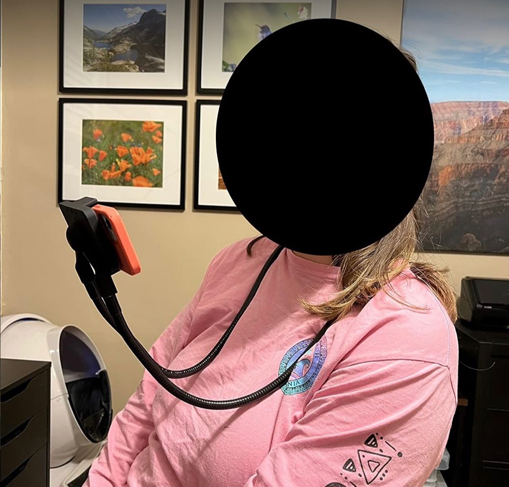 around the neck phone mount in use