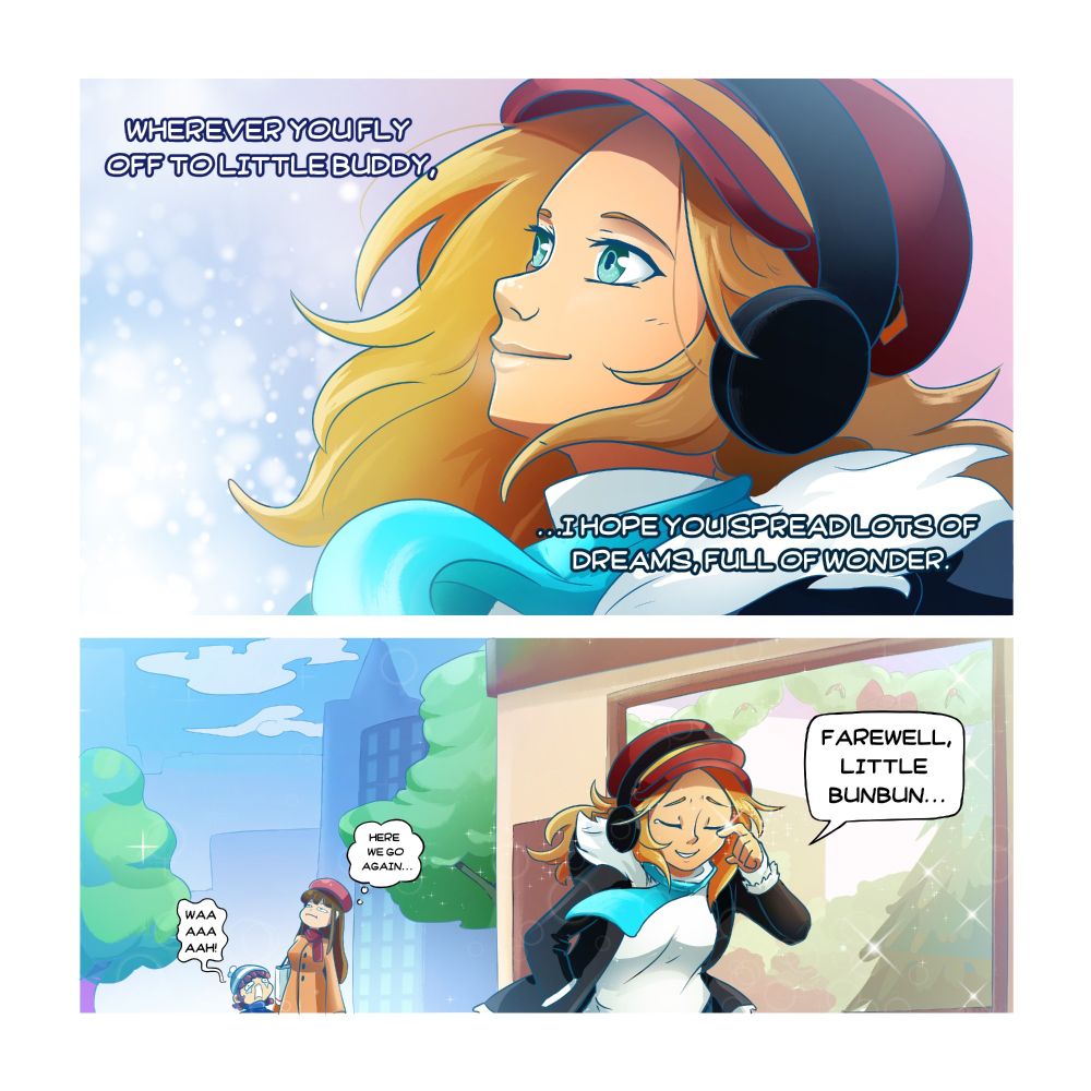 My character hopes that the little bunny balloon spreads dreams and happiness wherever it goes, and leaves in tears (very anime style) while the kid is crying and his tired mom goes "here we go again"